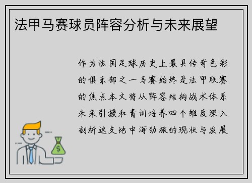法甲马赛球员阵容分析与未来展望