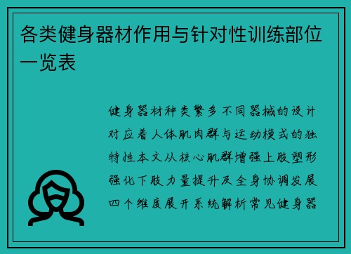 各类健身器材作用与针对性训练部位一览表